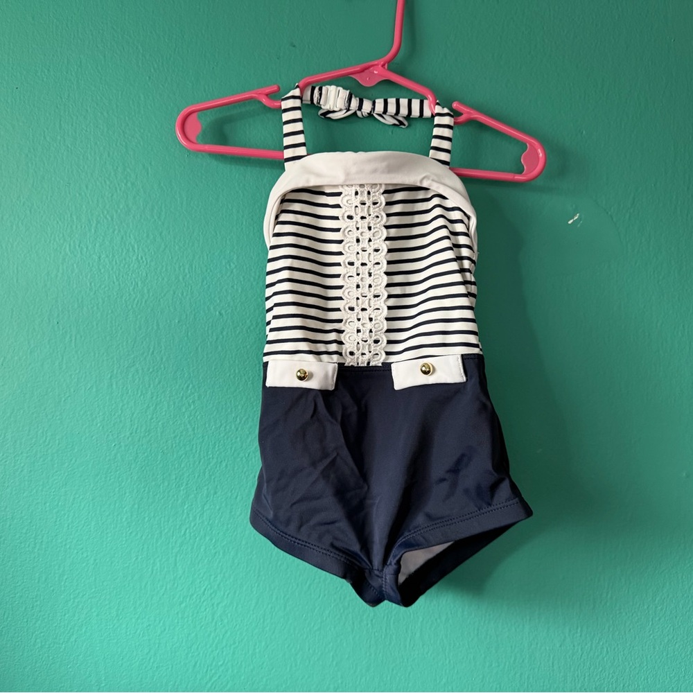 Janie and Jack Navy and White Striped Bathing Suit